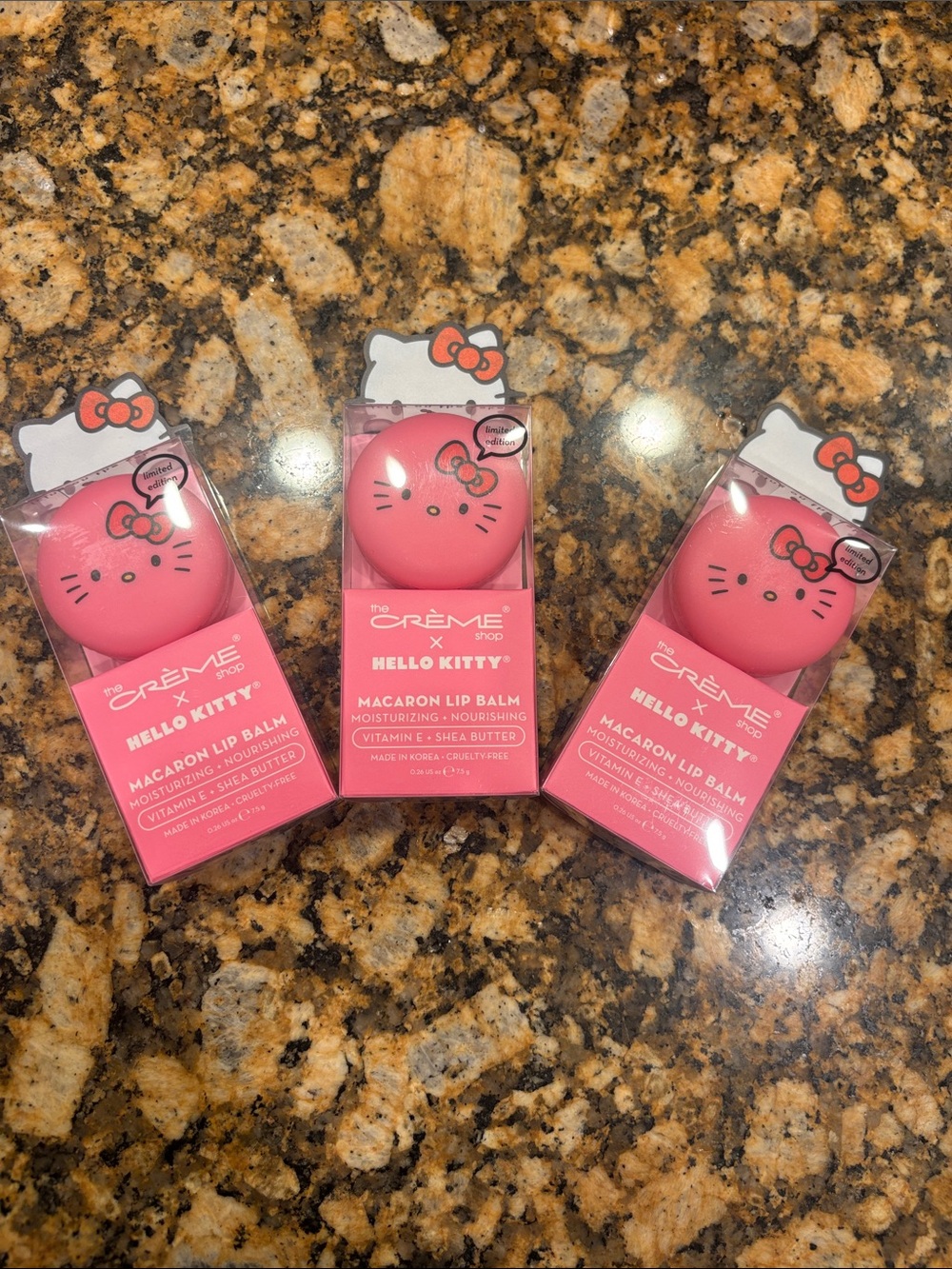 The Crème Shop x Hello Kitty Pink Macaron Lip Balm set of 3